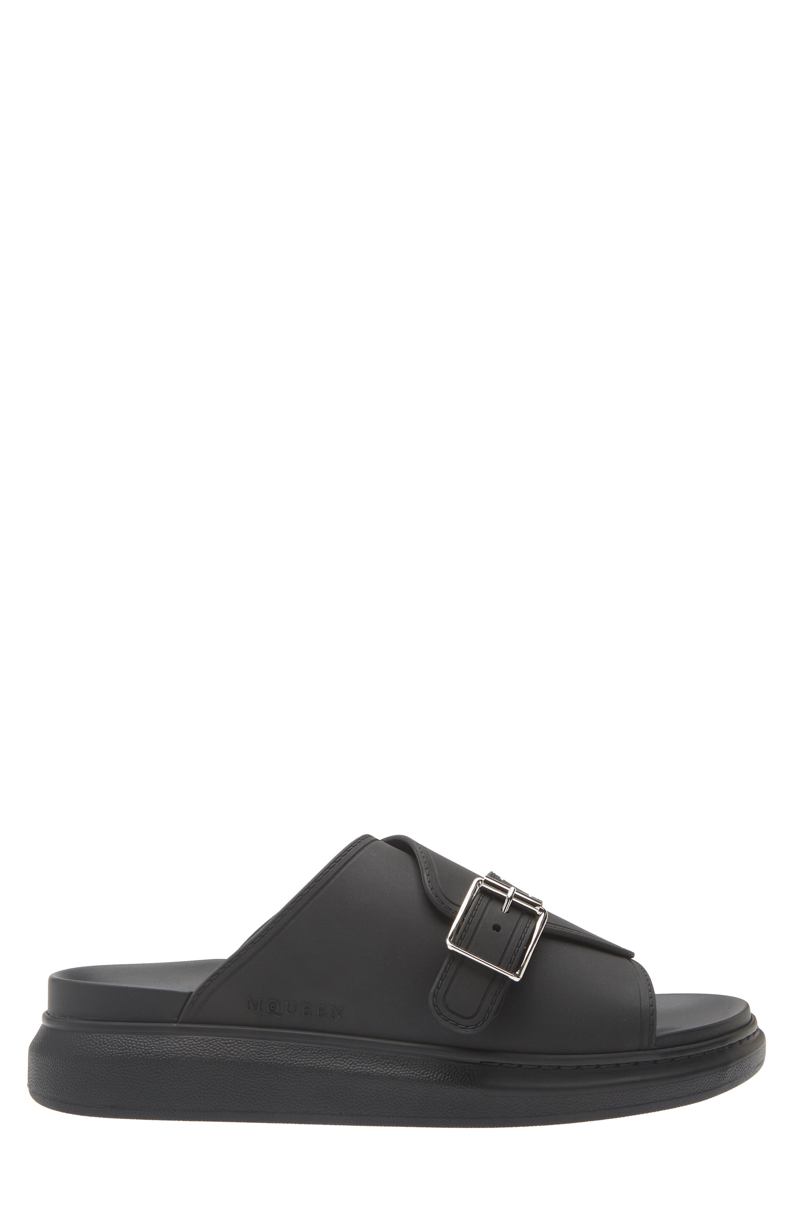McQueen Buckle Rubber Slide Sandal, Alternate, color, Black