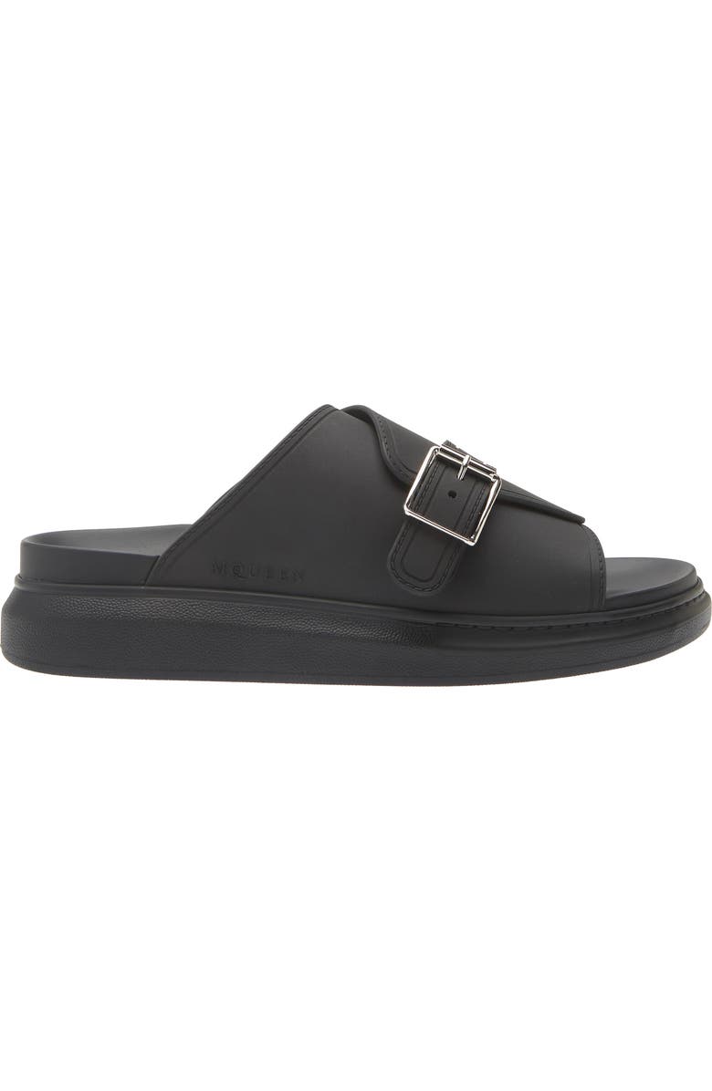 McQueen Buckle Rubber Slide Sandal, Alternate, color, Black