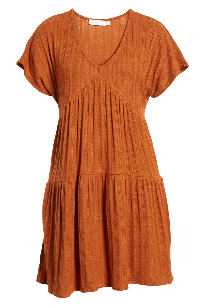 Rib Babydoll Dress, Alternate, color, RUST