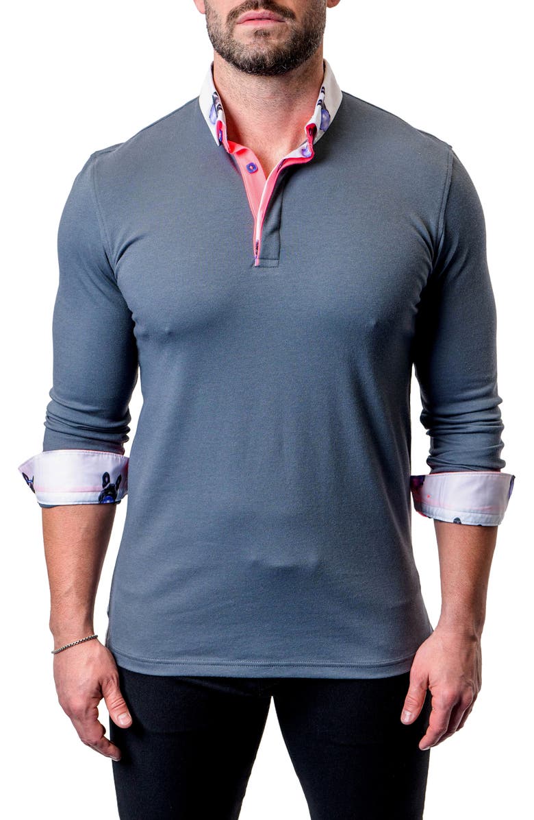Maceoo Newton Pinkcuff Grey Long Sleeve Polo, Alternate, color, 