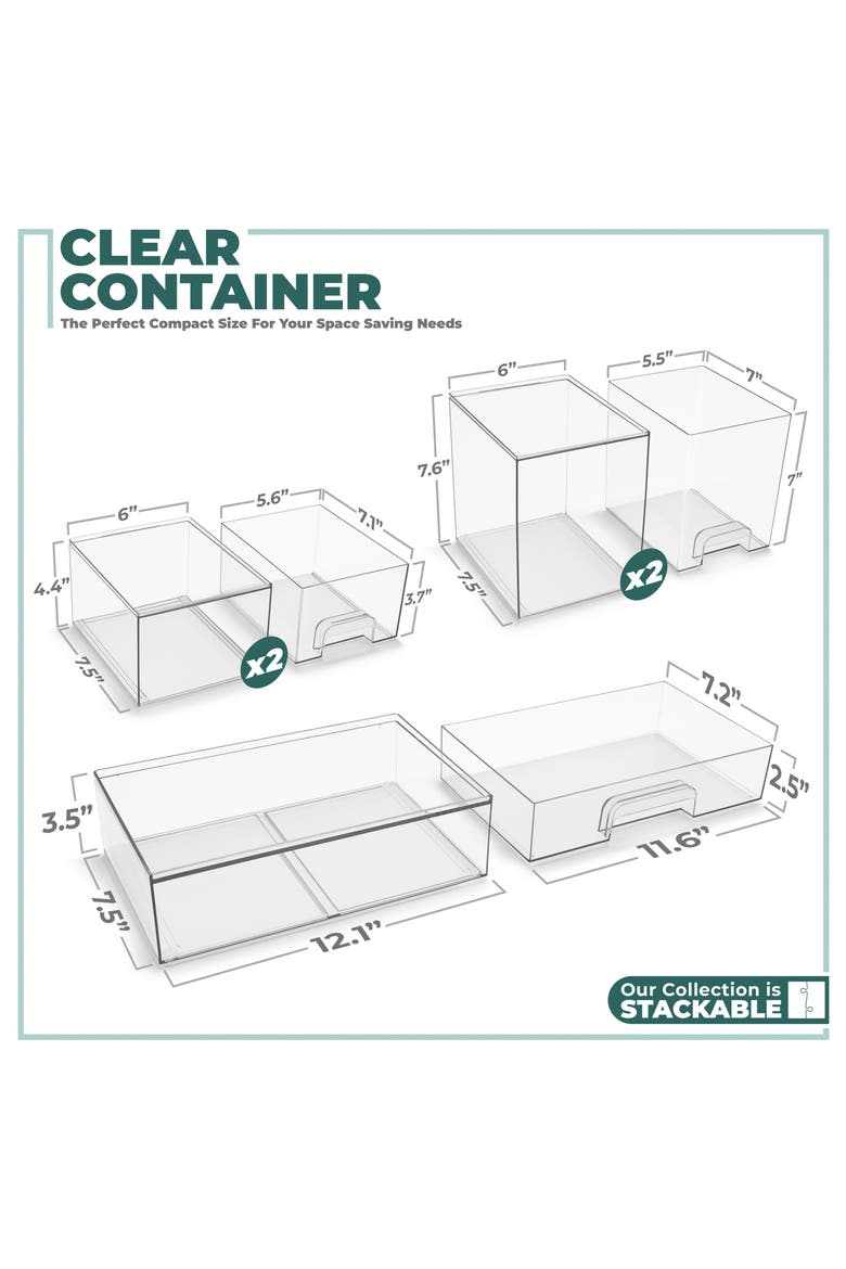 5-Piece Clear Stackable Storage Bins, Alternate, color, NO COLOR