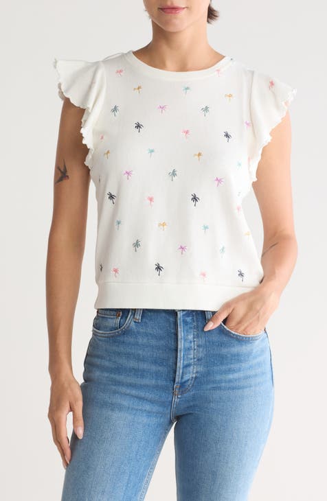 Caroline Embroidered Cap Sleeve Sweatshirt