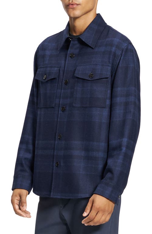 Theory Plaid Flannel Button-up Overshirt In Baltic
