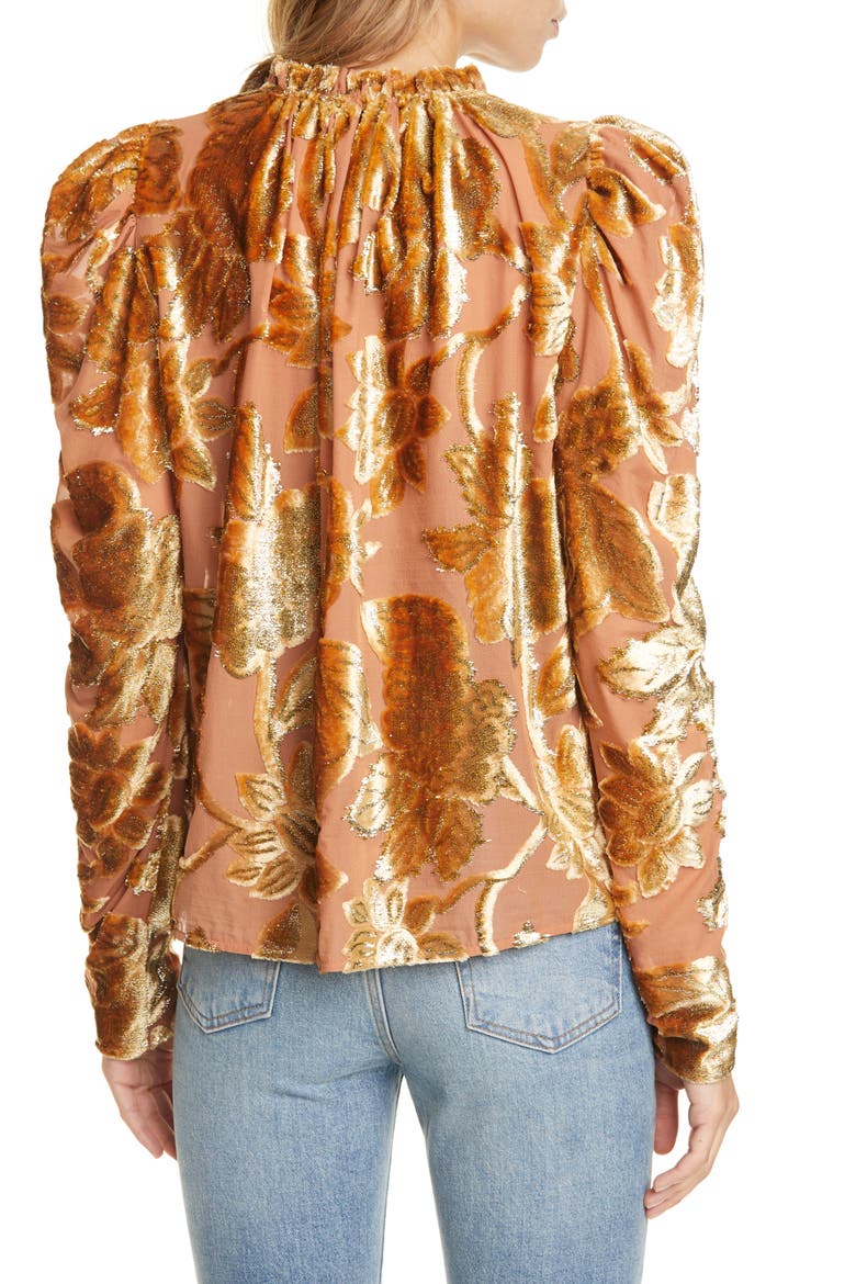 Camilla Velvet Devoré Blouse, Alternate, color, ROSE GOLD