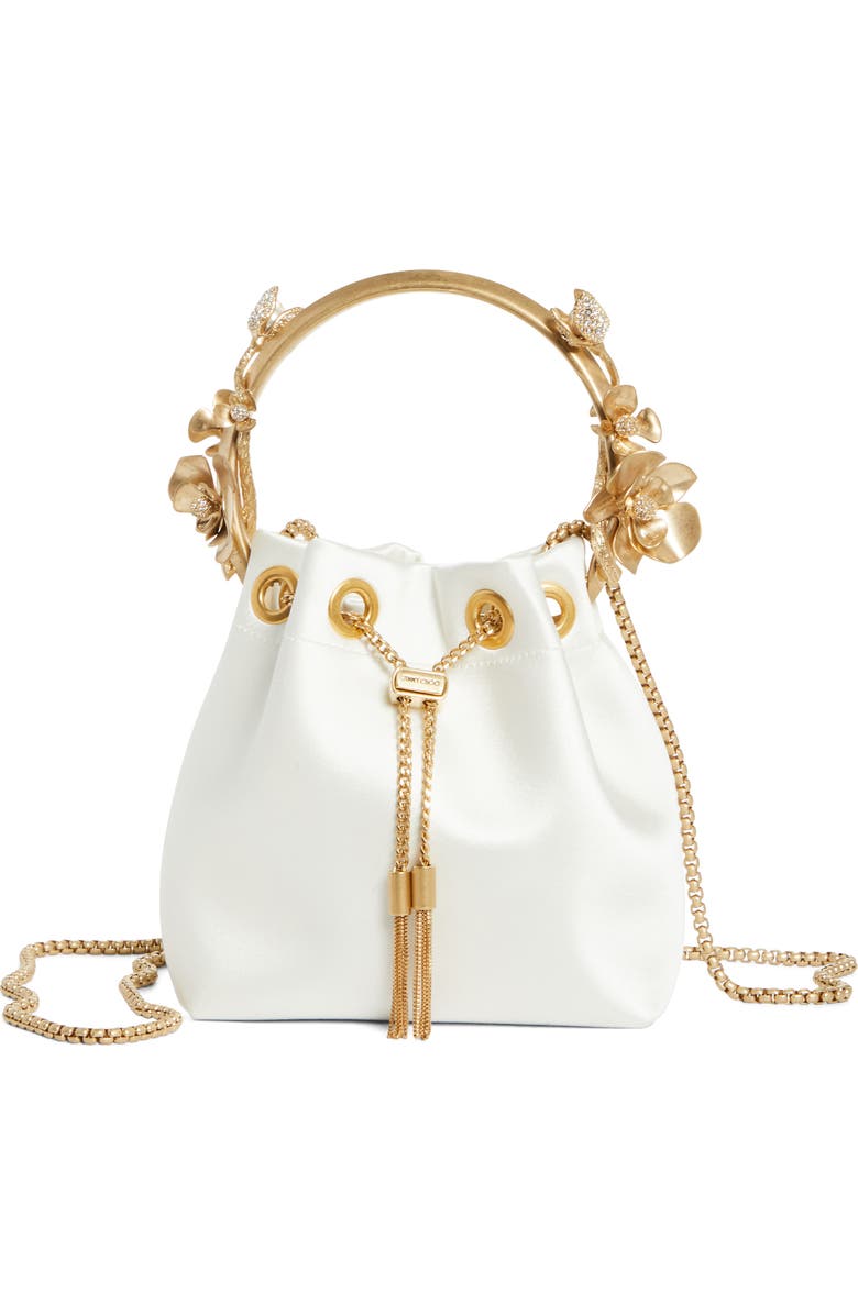 Jimmy Choo Bon Bon Floral Embellished Top Handle Pouch, Main, color, Ivory/ Gold