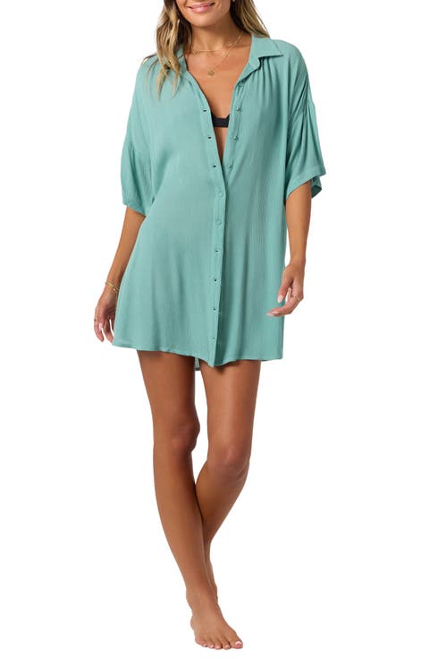 Carlee Saltwater Solids Cover-Up Shirtdress