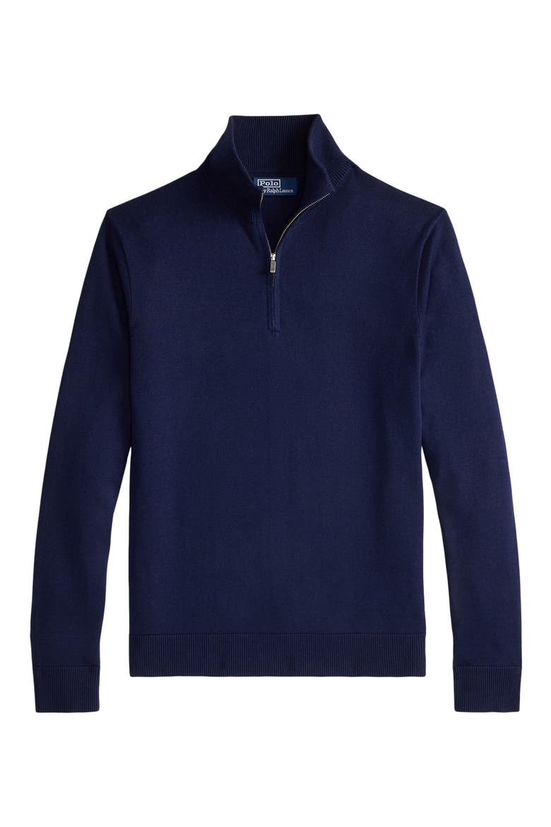 Mock Neck Cotton Quarter Zip Sweater, Alternate, color, BLUE