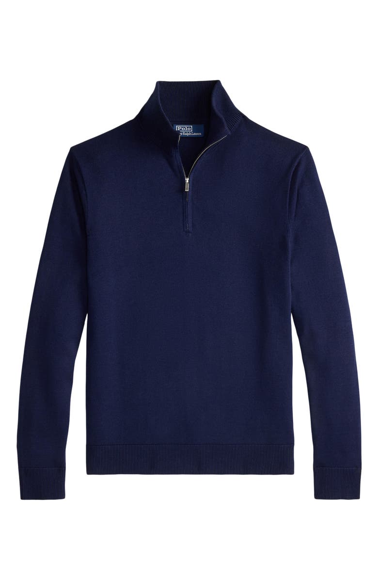 Polo Ralph Lauren Mock Neck Cotton Quarter Zip Sweater, Alternate, color, Blue