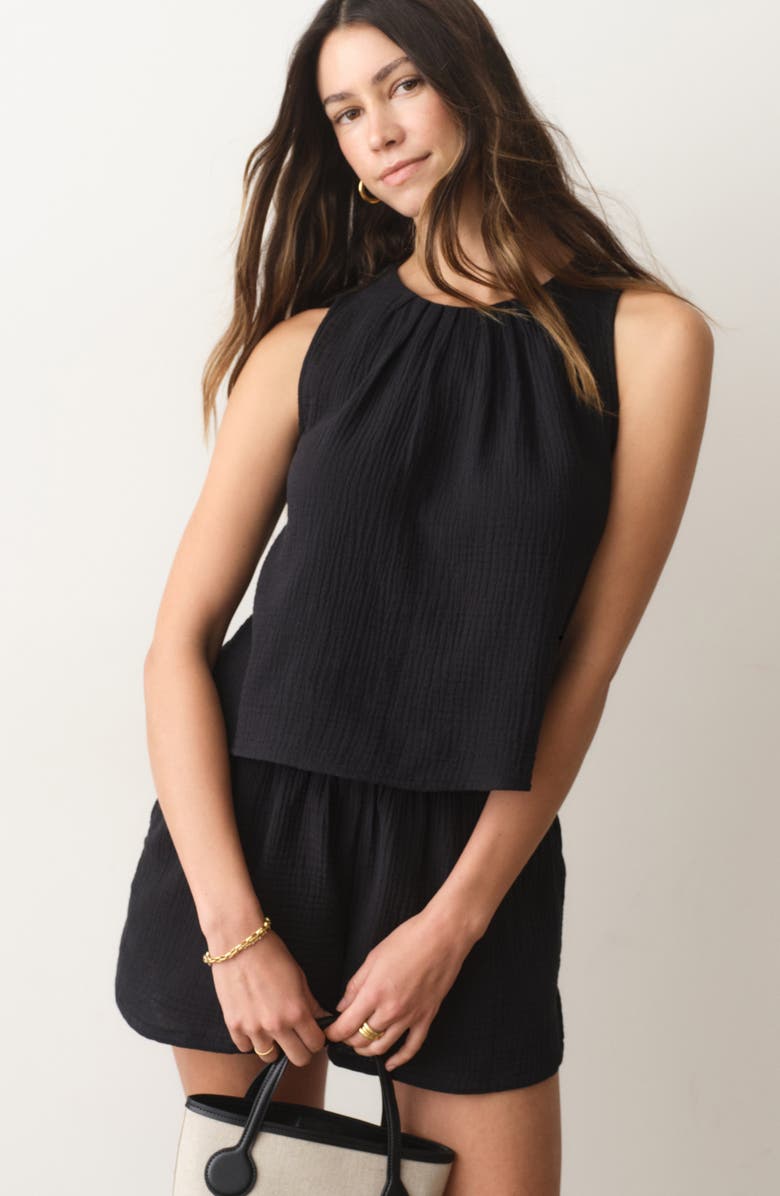 Marine Layer Serena Cotton Gauze Tank, Alternate, color, Black