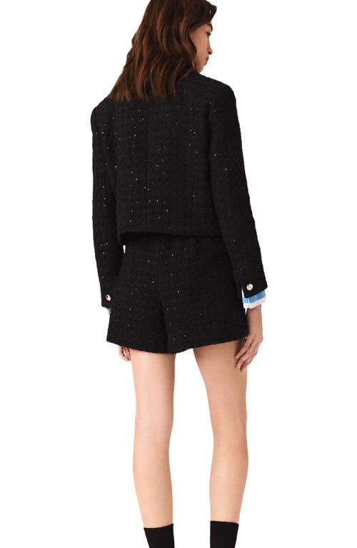 Maje Short Rhinestone Tweed Jacket In Black