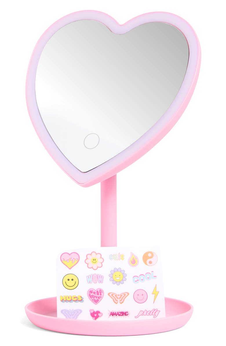 Luxe + Olive Kids' Heart LED Vanity Mirror Set, Main, color, Pink