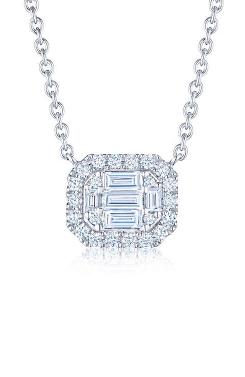 Emerald Diamond Halo Pendant Necklace