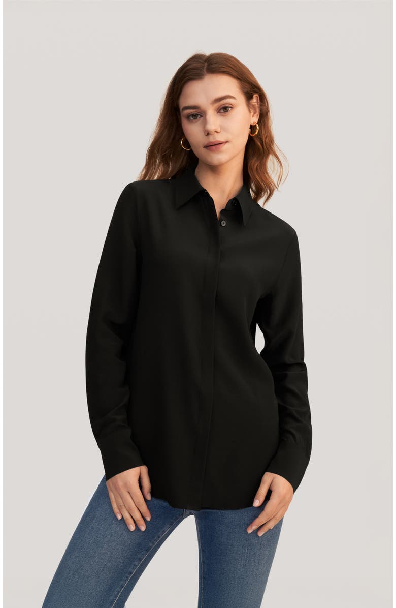 Lilysilk Classic Comfort Silk Shirt, Alternate, color, Black