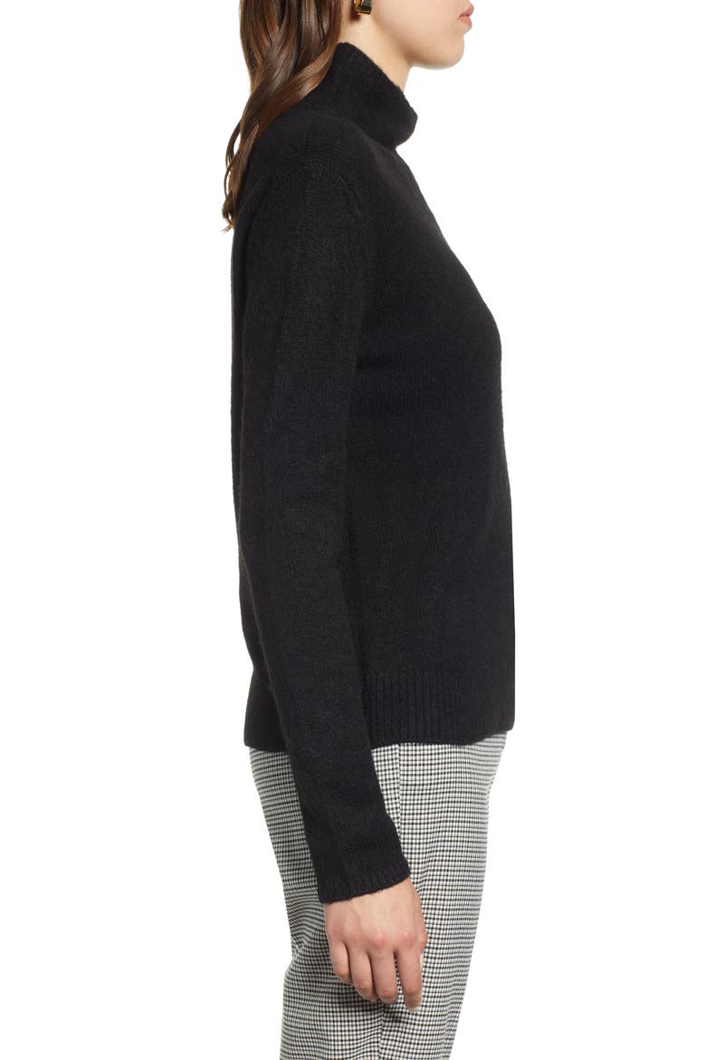 Fuzzy Mock Neck Sweater, Alternate, color, BLACK