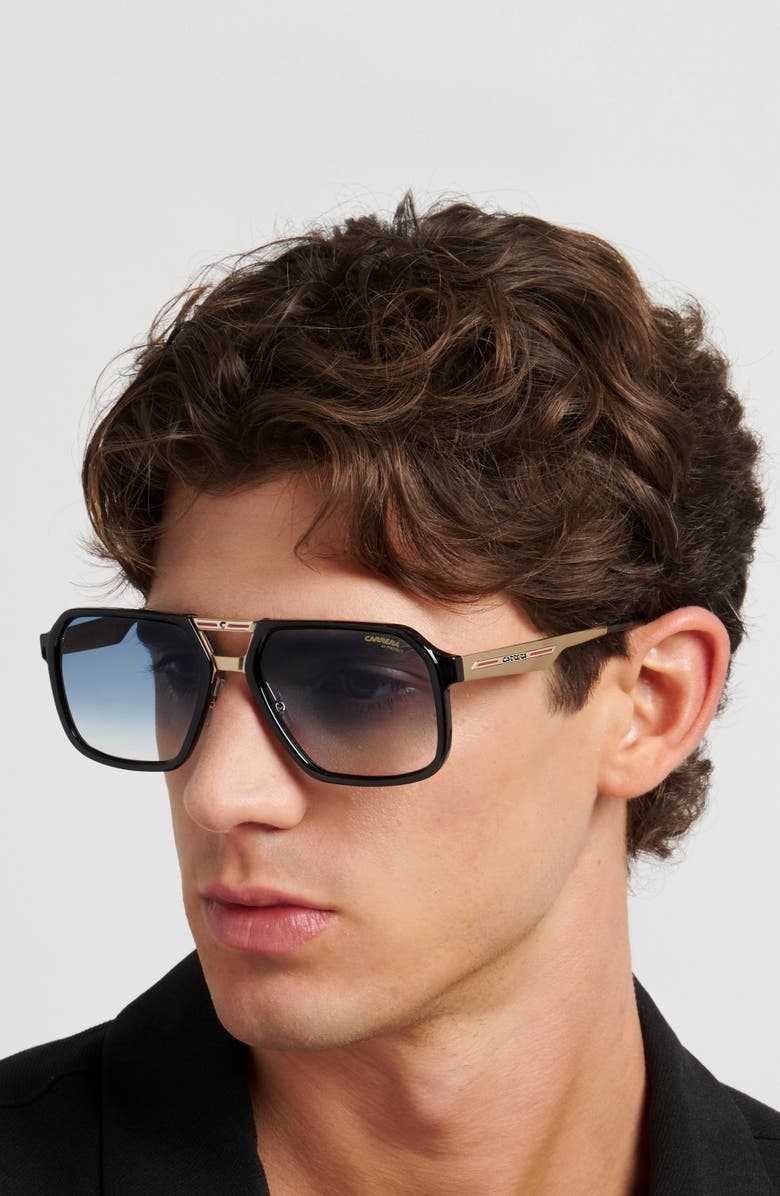 Carrera Eyewear Victory 59mm Gradient Square Sunglasses, Alternate, color, Black/ Gold/ Dark Blue
