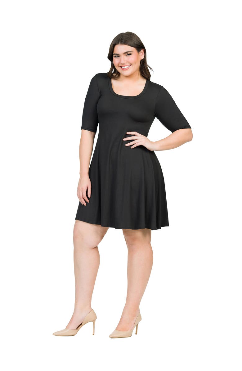 24seven Comfort Apparel Elbow Sleeve Knee Length Dress, Alternate, color, Black