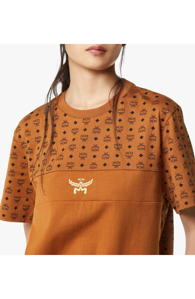 MCM Monogram Print T-Shirt in Organic Cotton, Alternate, color, Cognac