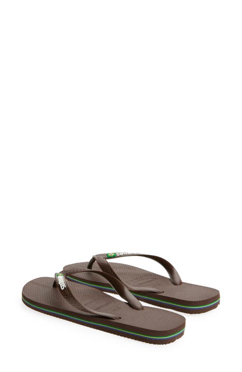 Havaianas Brazil Logo Flip Flop In Dark Brown/white