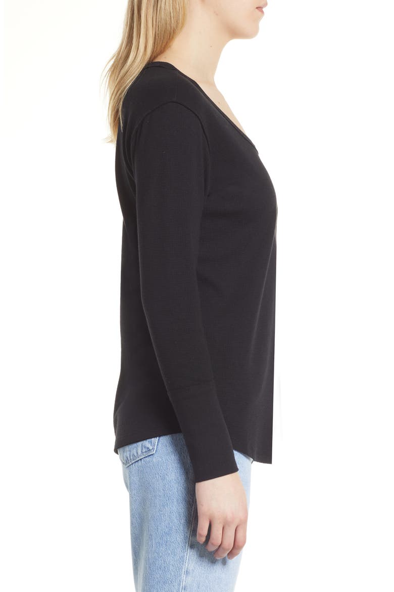 Scoop Neck Long Sleeve Raw Edge Thermal Top, Alternate, color, BLACK