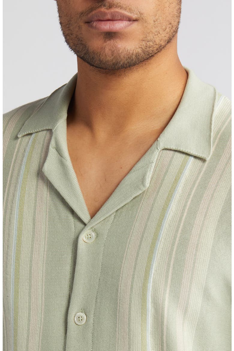 Silas Stripe Cotton Knit Camp Shirt, Alternate, color, SAGE IRIDESCENT MULTI