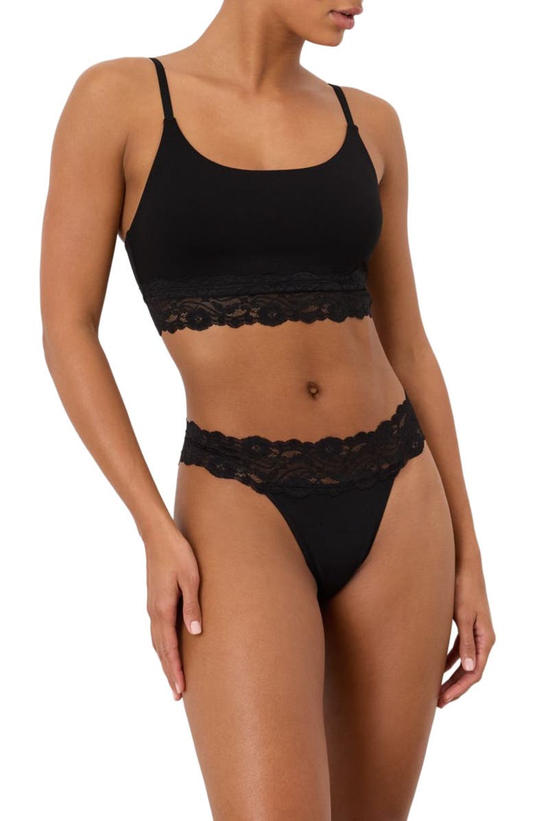 Pact Lace Waist Thong 3-Pack Made With Organic Cotton, Alternate, color, Black