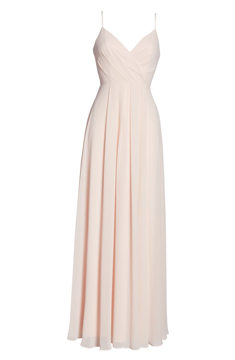 #Levkoff Surplice Neck Chiffon A-Line Gown, Alternate, color, Petal Pink