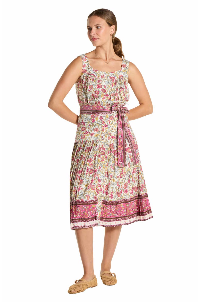 Buttoned Pleated Midi Dress, Alternate, color, WHITE FLORAL