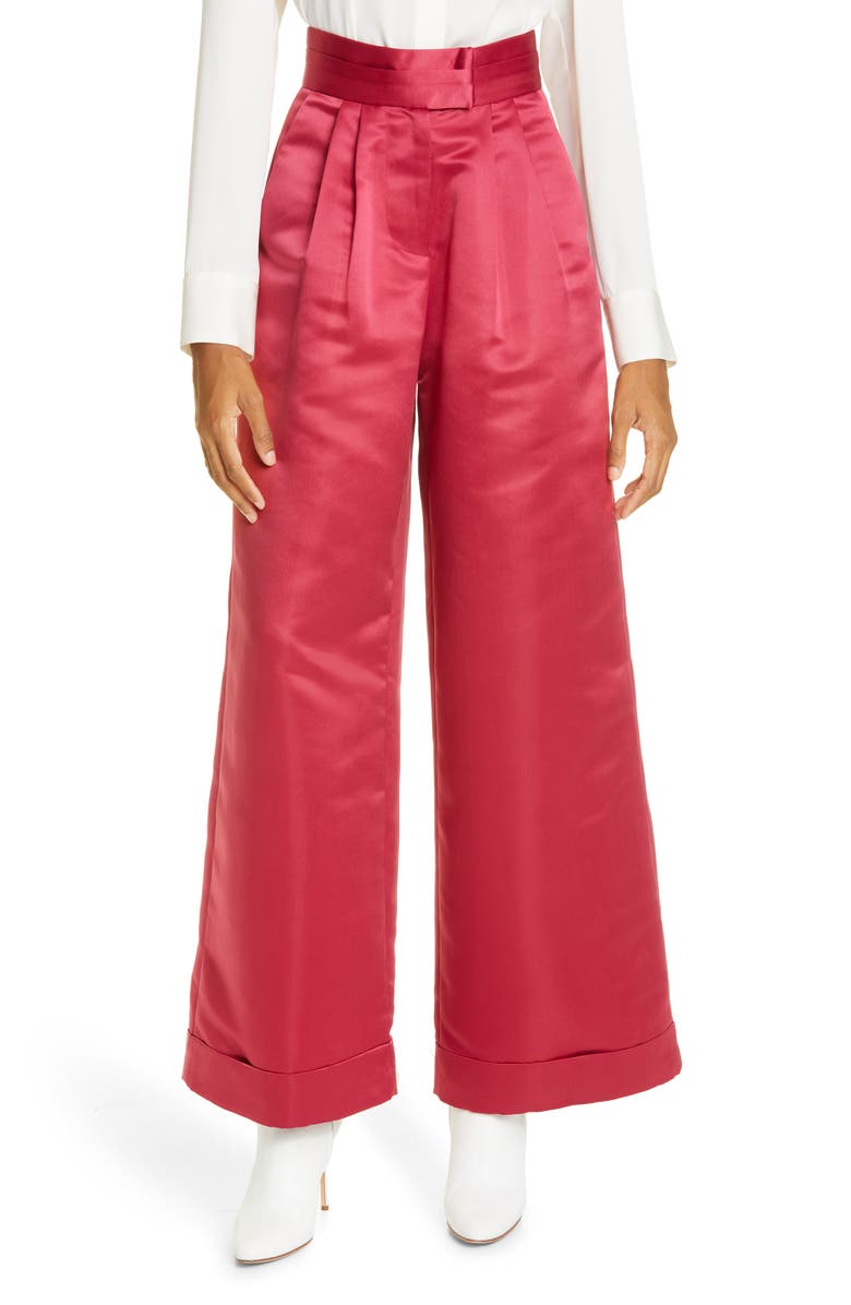 Kimberly Goldson Liza Satin Cuff Wide Leg Pants, Main, color,