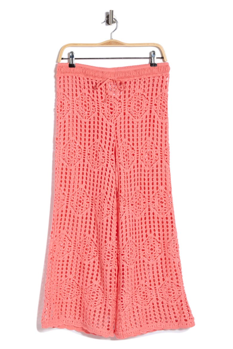 Waverly Open Stitch Cotton Crop Cover-Up Pants, Alternate, color, CORAL REEF