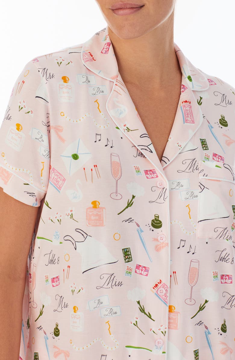 Kate Spade New York bridal notch collar shorty pajamas, Alternate, color, Pink/ Grd