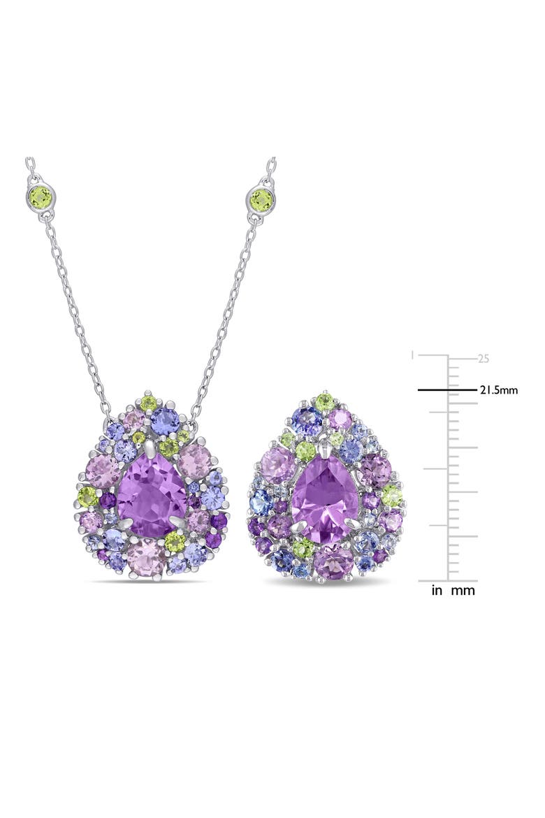 Teardrop Stone Cluster Pendant Necklace & Stud Earrings Set, Alternate, color, PURPLE MULTI