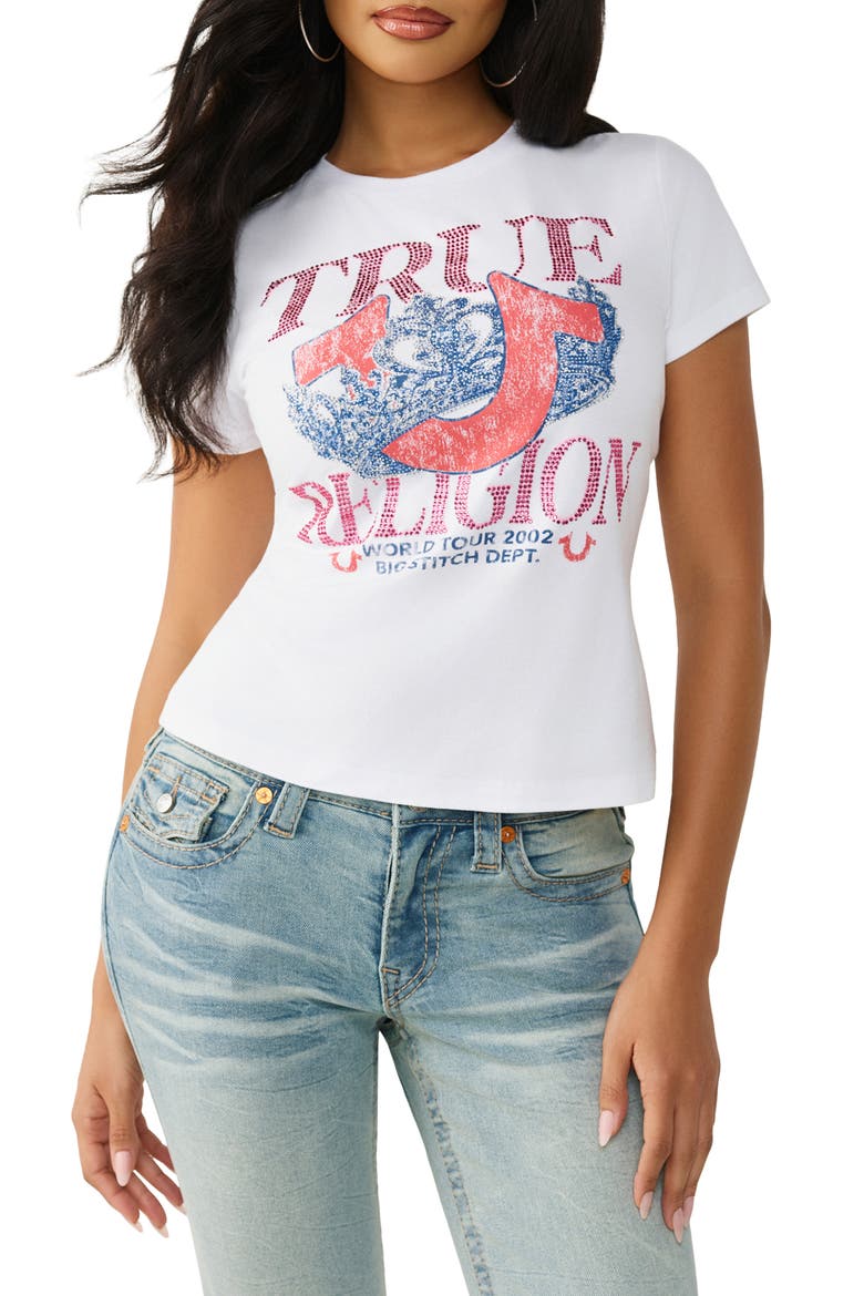 Crystal Embellished Logo T-Shirt, Main, color, OPTIC WHITE