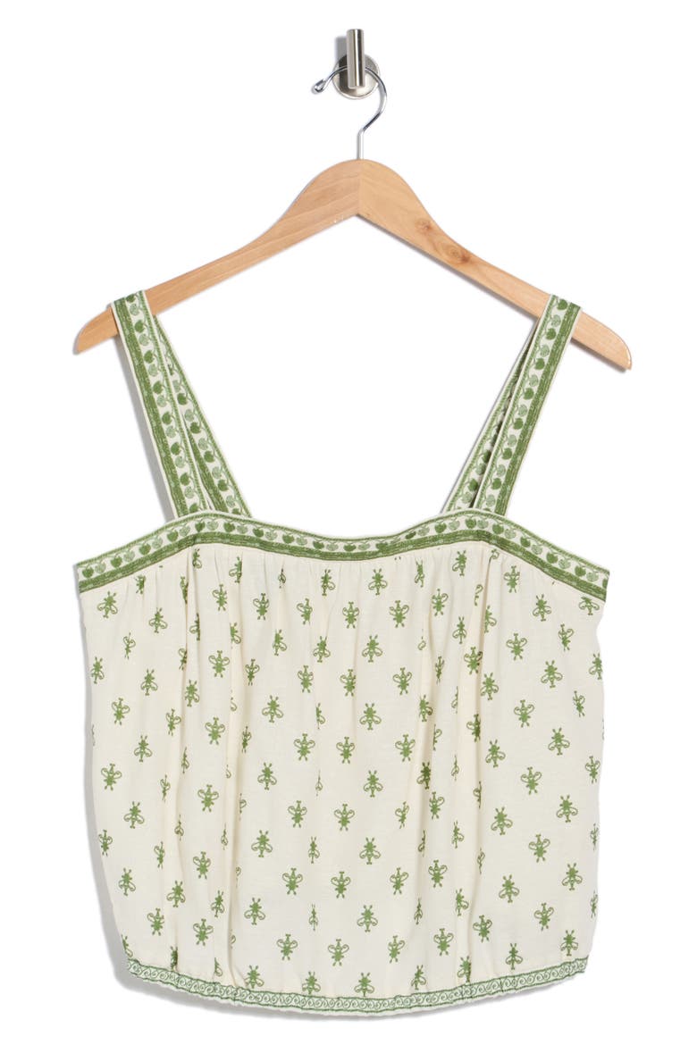 Strappy Bubble Hem Tank, Alternate, color, CREAM/ GREEN RUSTIC LOOM