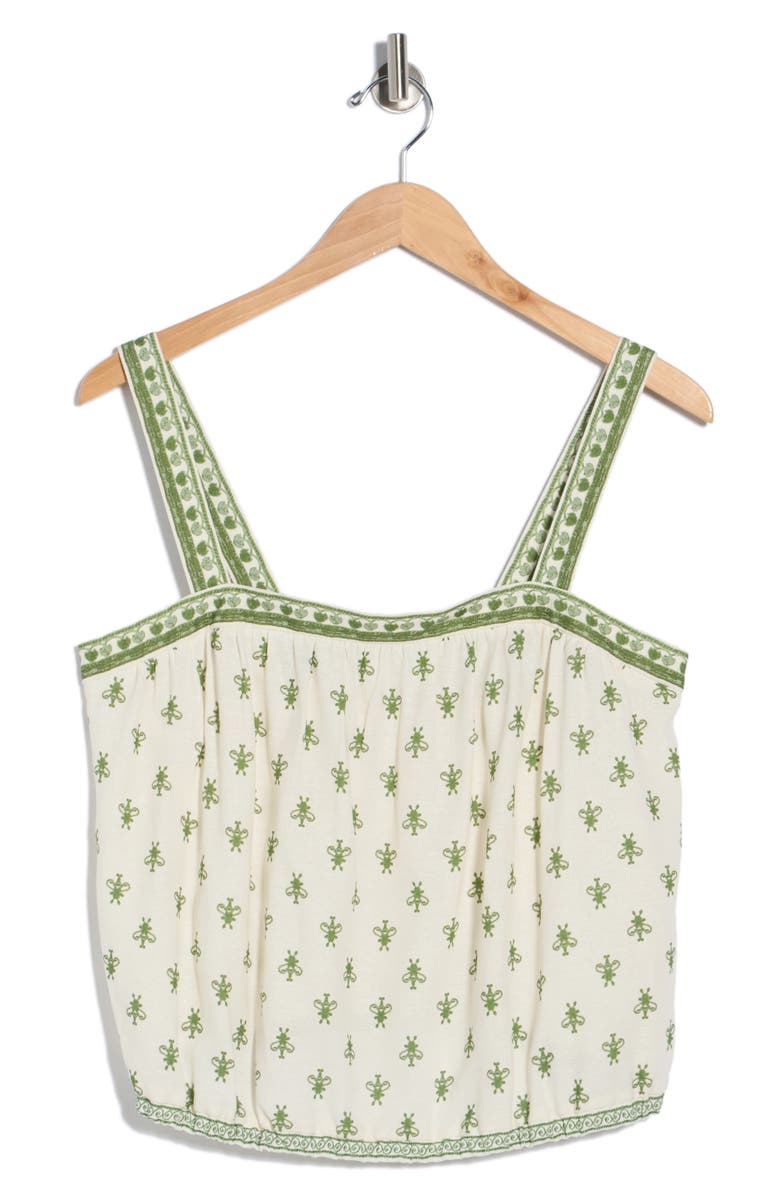 MAX STUDIO Strappy Bubble Hem Tank, Main, color, Cream/ Green Rustic Loom