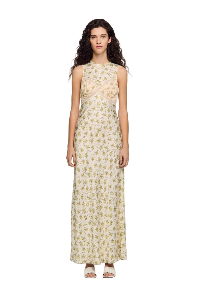 Flower print maxi dress, Main, color, Olive / ecru