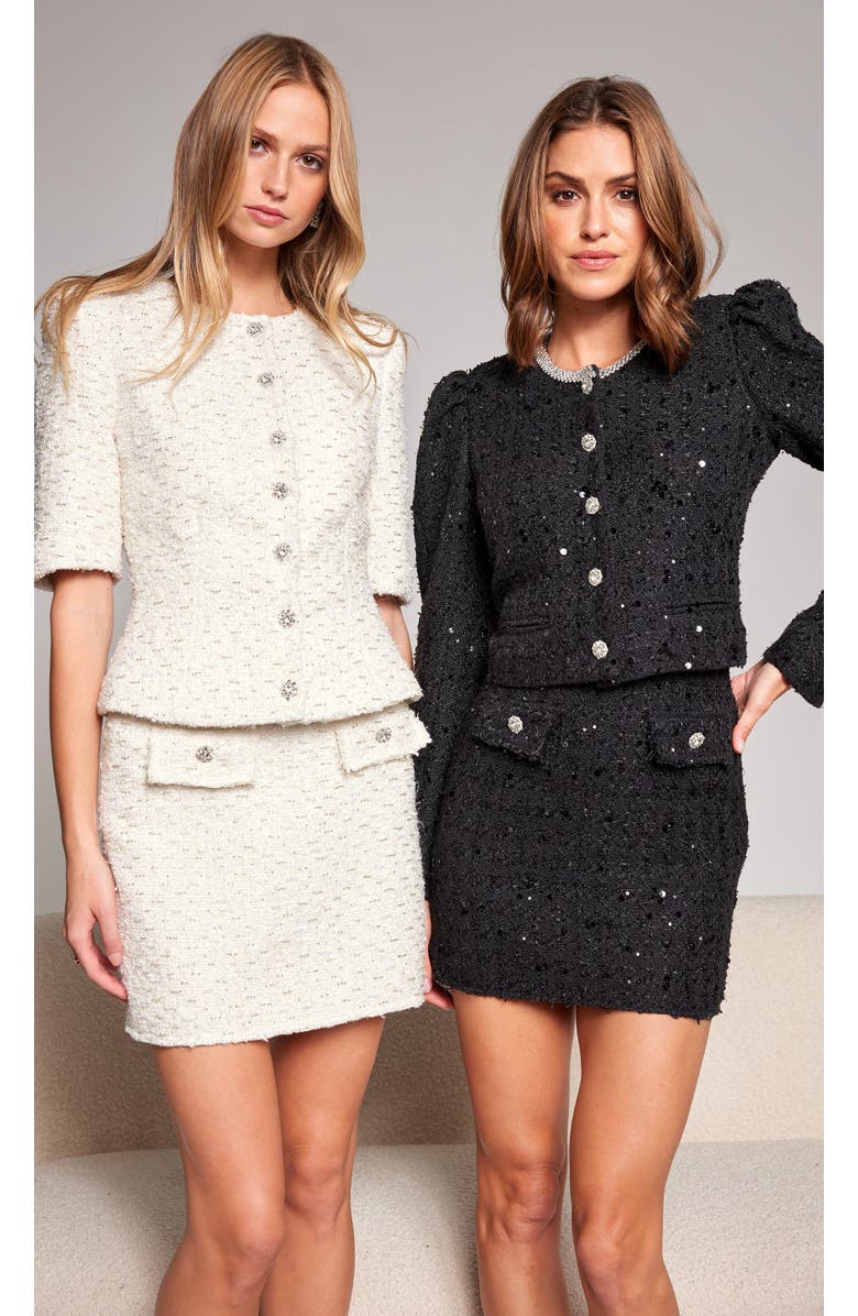 Generation Love Chiara Crystal Embellished Tweed Jacket, Alternate, color, Black