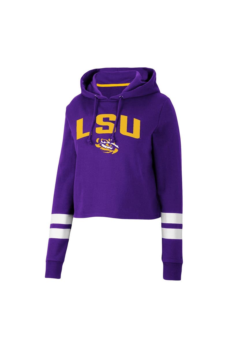 COLOSSEUM Women's Colosseum Purple LSU Tigers Throwback Stripe Cropped Pullover Hoodie, Alternate, color, 