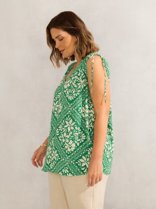 Live Unlimited Drawstring Printed Top In Green