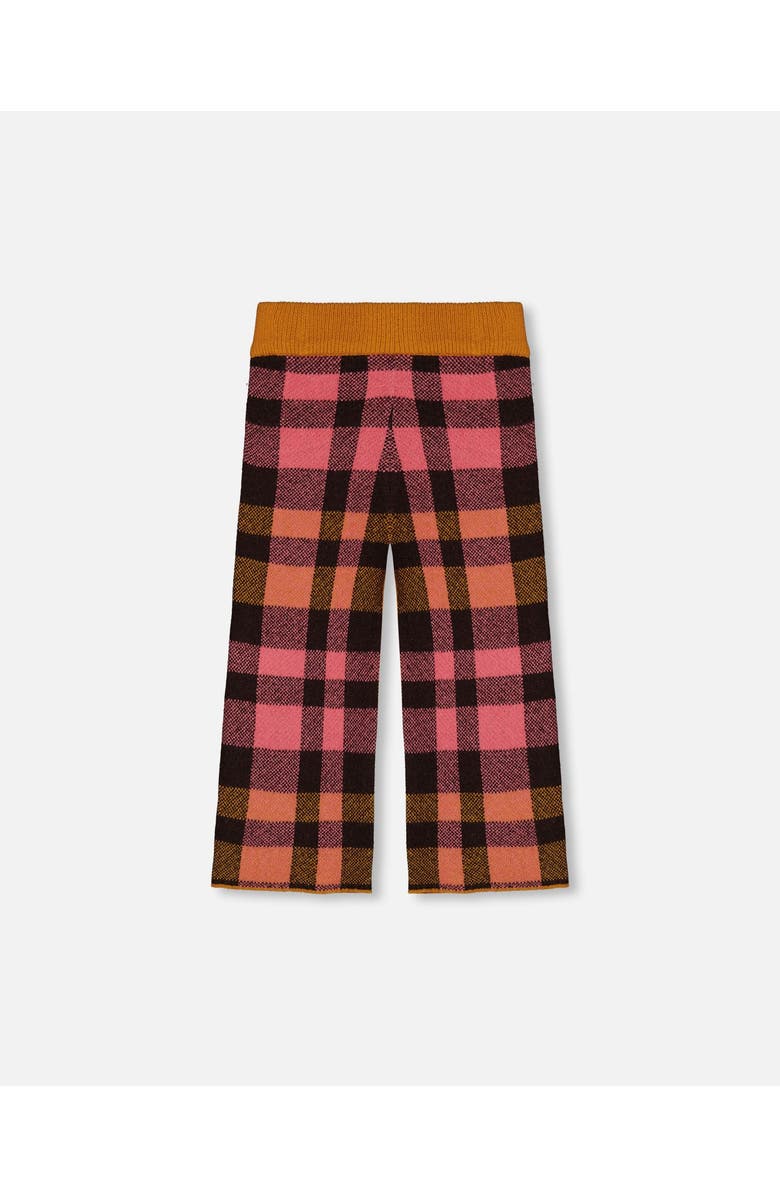 Deux par Deux Little Girl's Cropped Wide Leg Pant Plaid Magenta And Brown, Alternate, color,