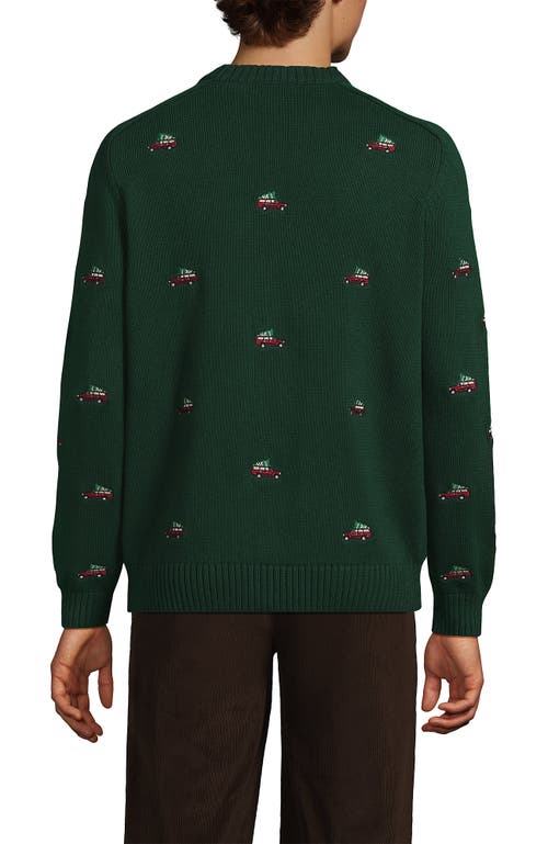 Lands' End Classic Cotton Drifter Signal Flags Crew Neck Sweater In Green