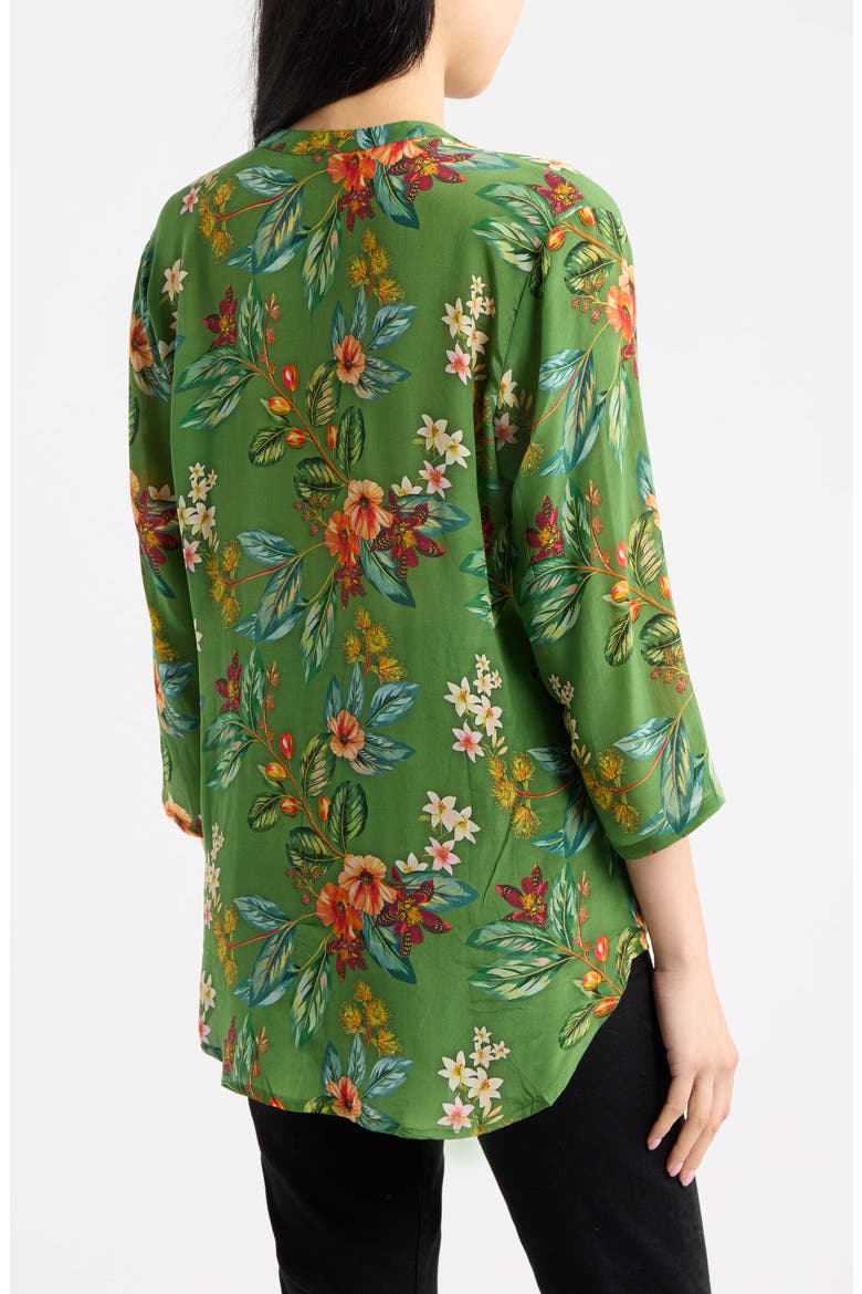 Mandarin Collar Button-Up Shirt, Alternate, color, FOREST/CORAL MULTI