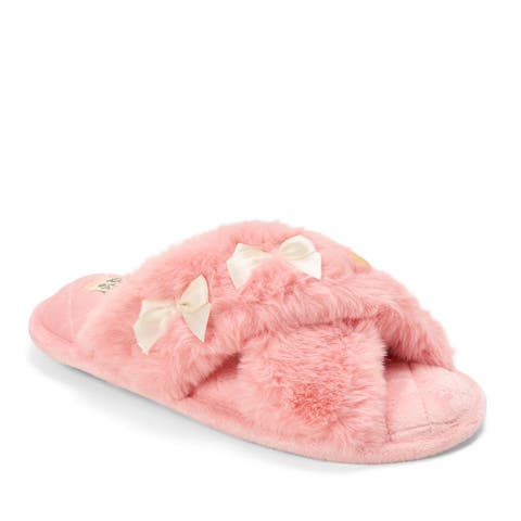 Jessica Bows Furry Crossband Slide Slipper (Women)