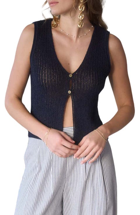 Button Front Knit Sleeveless Top