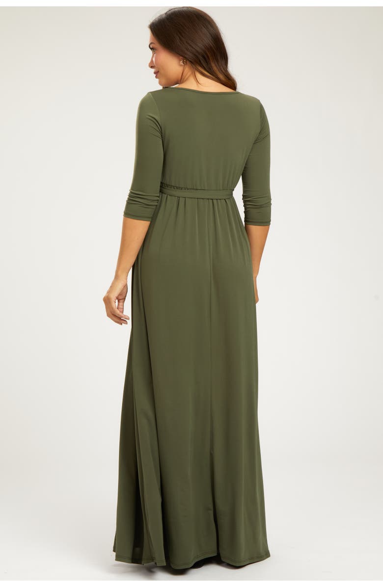 PinkBlush Draped 3/4 Sleeve Maternity Maxi Dress, Alternate, color, Olive Green