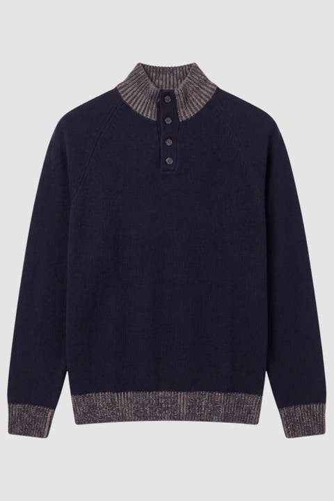 Men's Tate Regular-fit Button-placket Mock Neck Sweater