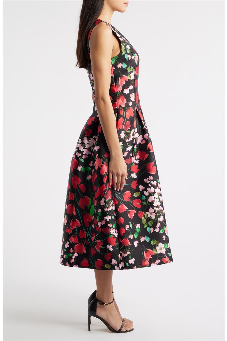 Floral Midi Dress, Alternate, color, BLACK MULTI