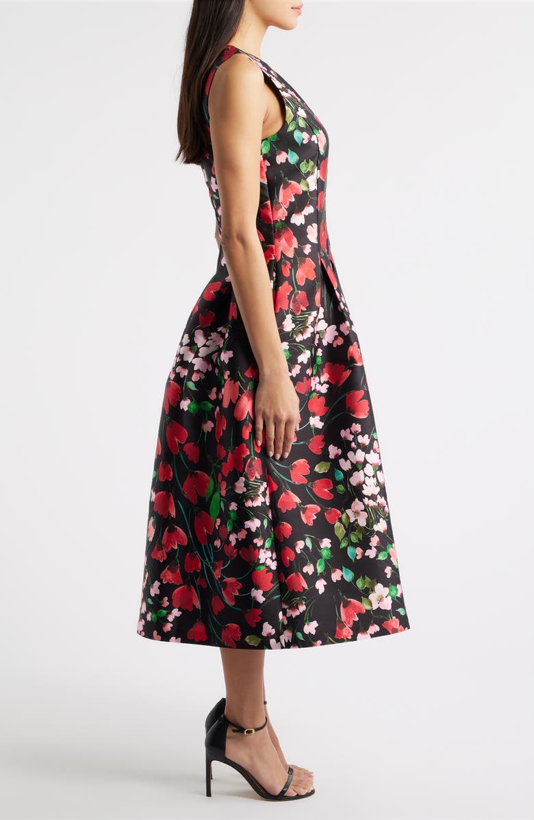 Julia Jordan Floral Midi Dress, Alternate, color, Black Multi
