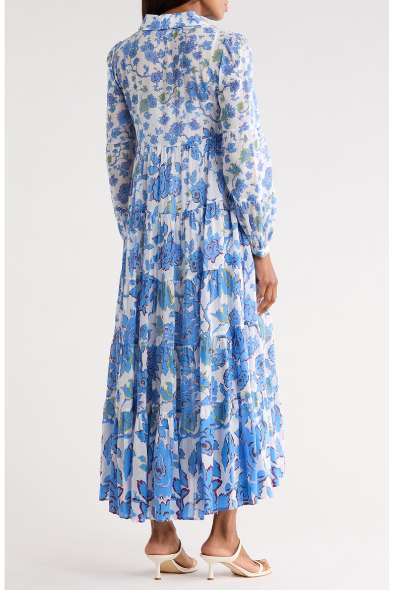 Kiara Floral Long Sleeve Tiered Shirtdress, Alternate, color, CHINA VINE DEGRADE