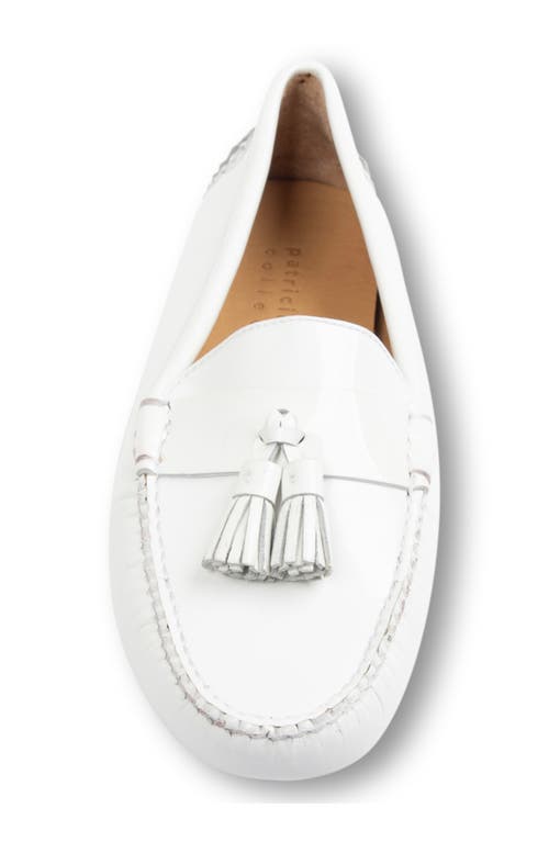 Patricia Green Jordan Moc Toe Tassel Loafer In White Patent