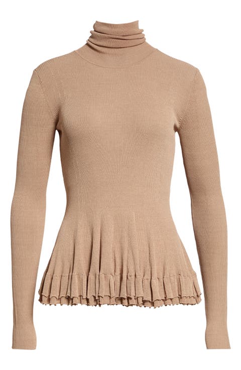 Meritt Ruffle Hem Rib Turtleneck Sweater